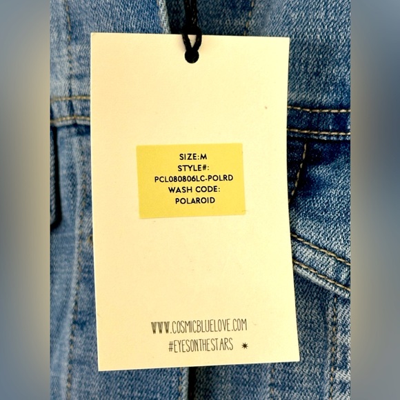 Cosmic Blue Love White Wash Button Front Denim Jacket 6 Pockets Medium NWT - Picture 4 of 10